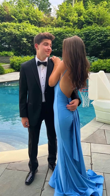 Sexy Blue Mermaid Prom Dresses,Open Back Long Evening Party Dress HZ1023
